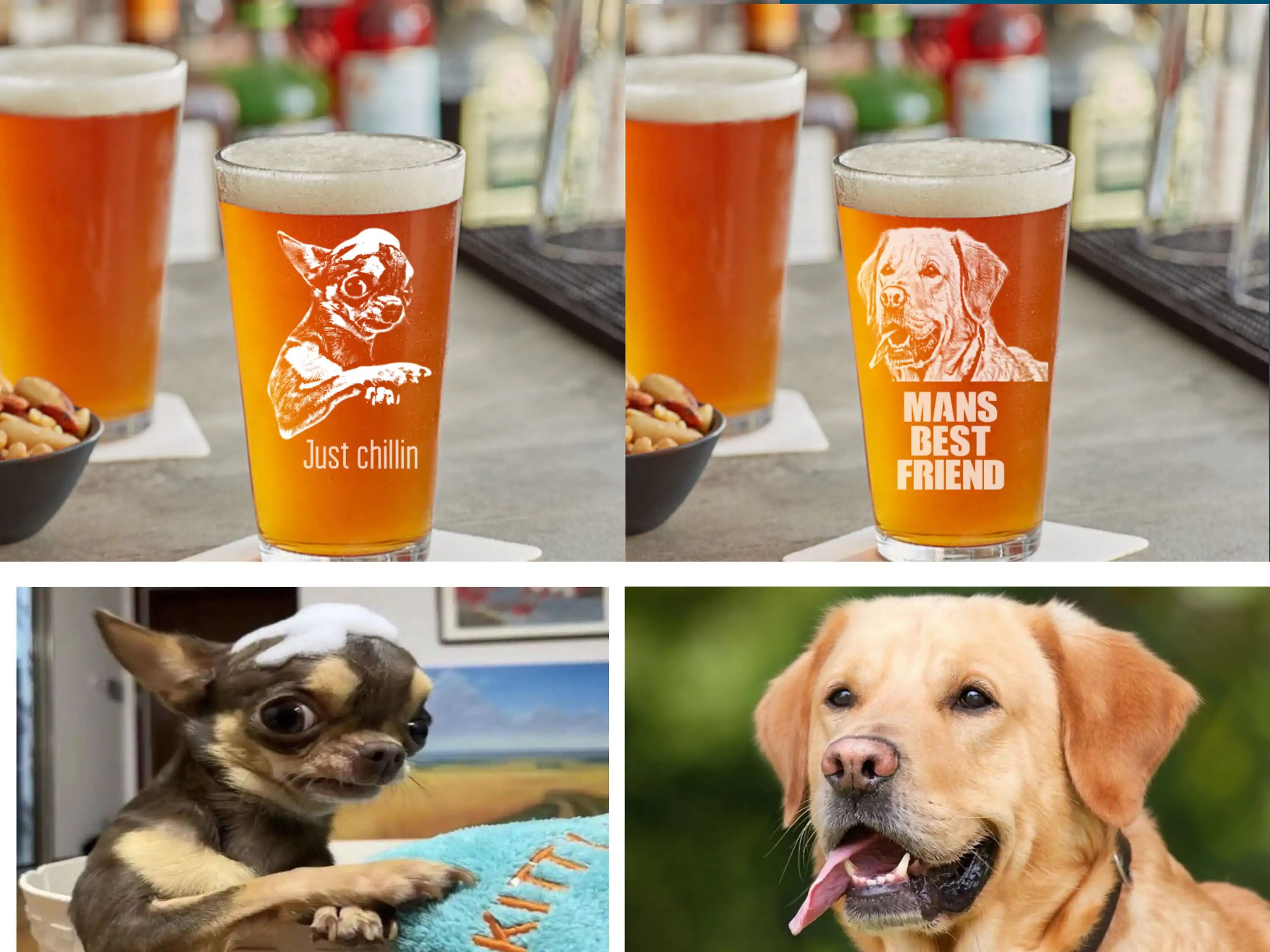 Dog Mom Christmas Gift �C Personalized 16oz Pet Portrait Beer Glass | Personalized Mothers Day Photograph Gifts