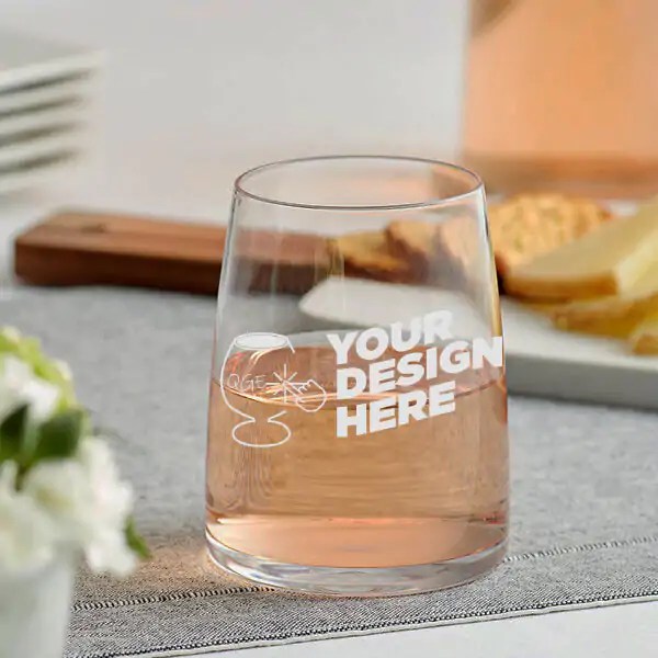 Engraved Acopa Piatta 12 oz. Stemless Wine Glass �C Item 5539612STMLS