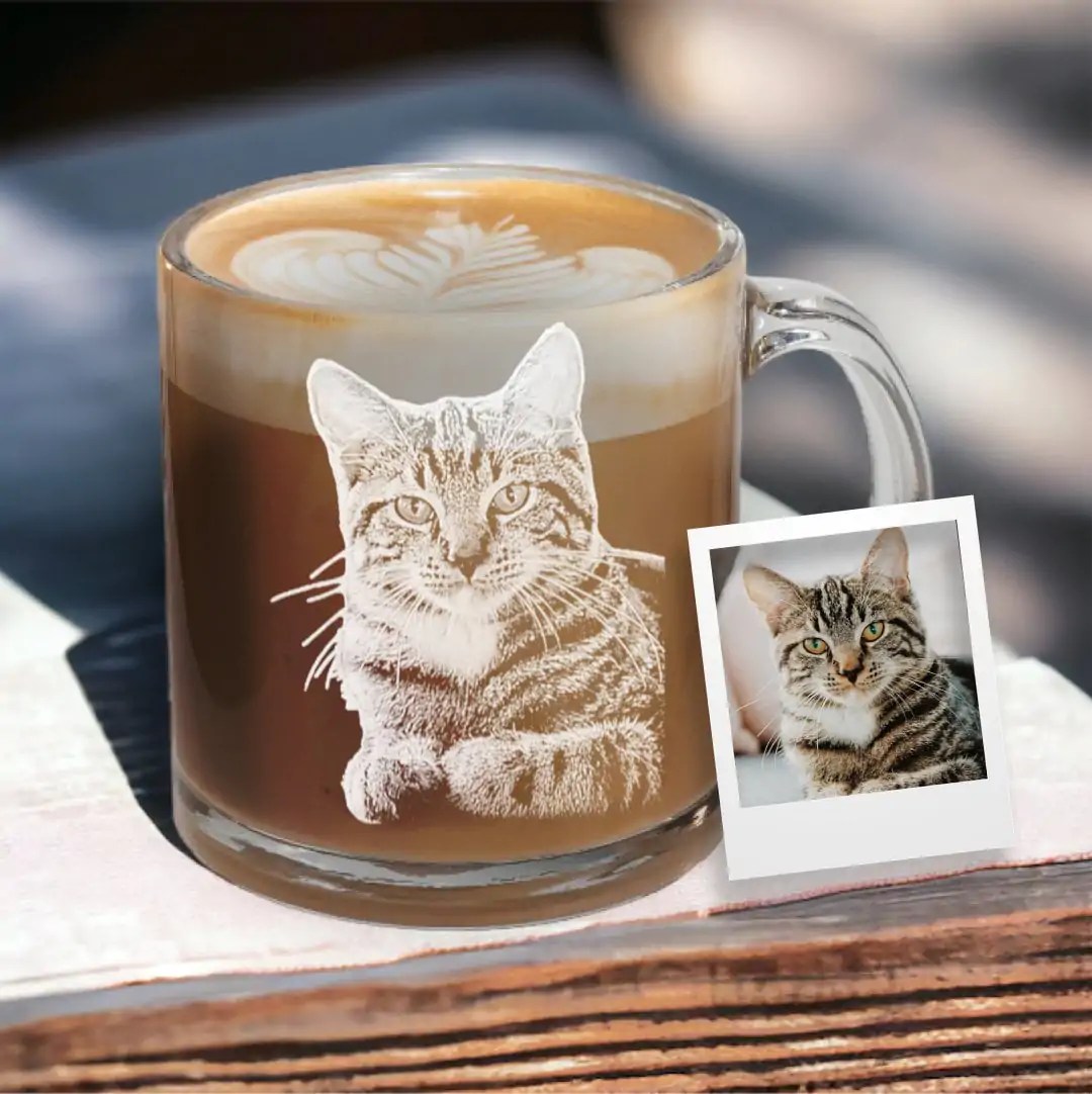 Custom Engraved Coffee Glass with Your Dogs Photo �C Engraved Gift for Pet Lovers, Amazing Coffee Holiday Gift, Tea Cup, Personalized Gifts