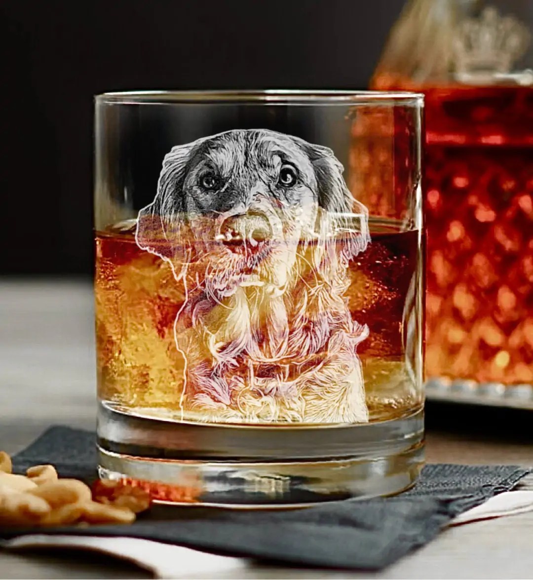 Custom Pet Portrait Wine/Whiskey Glass �C Engraved Dog Portrait Christmas Gift for Pet Parents