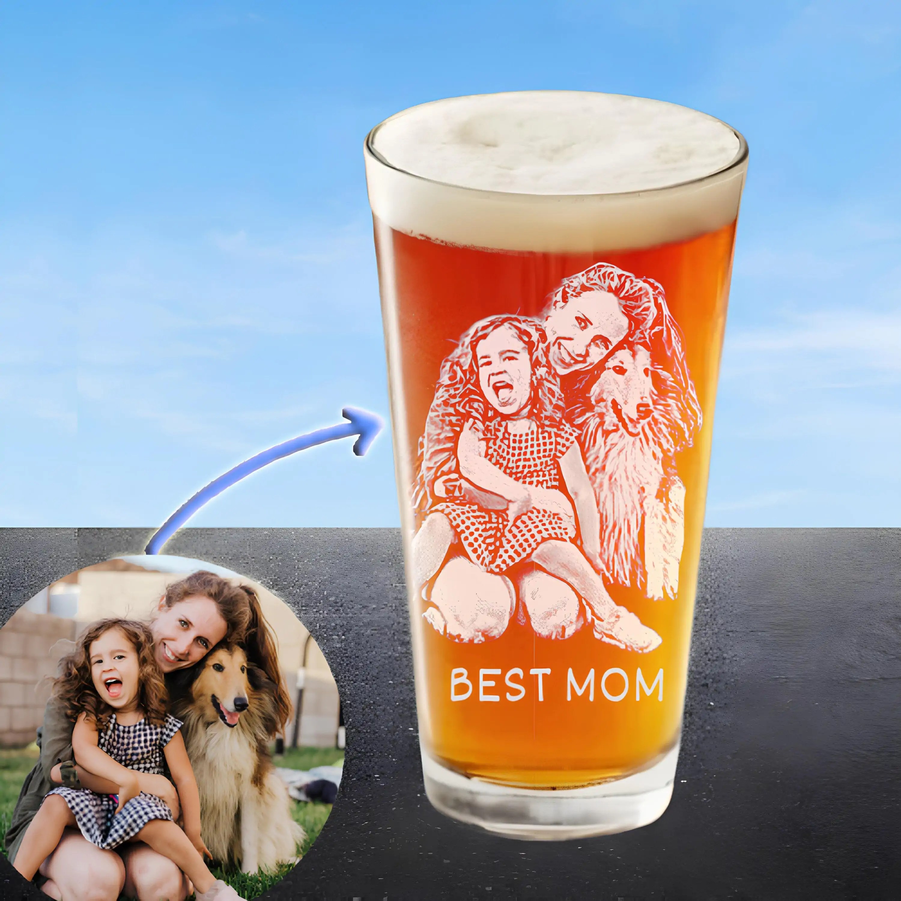 Dog Mom Christmas Gift �C Personalized 16oz Pet Portrait Beer Glass | Personalized Mothers Day Photograph Gifts