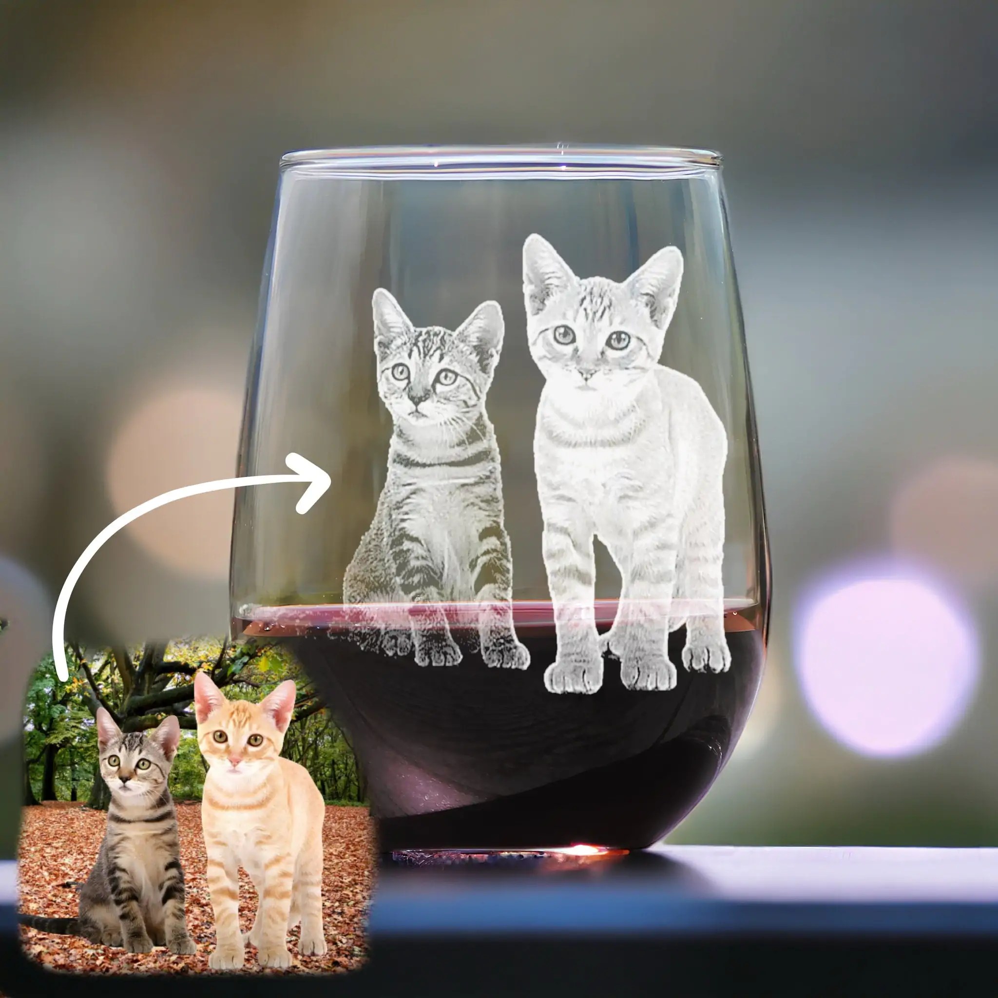 Custom Engraved Cat Wine Glass �C Personalized Cat Photo Glassware | Unique Feline Memorial Christmas Gift