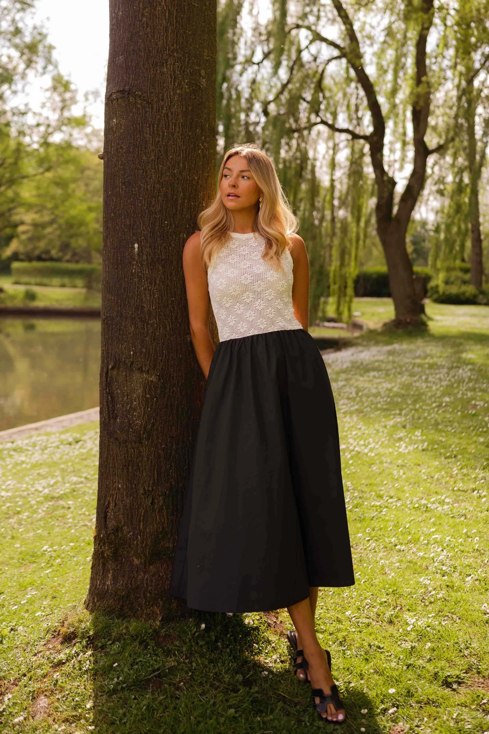 Ecru and Black Deborah Dress