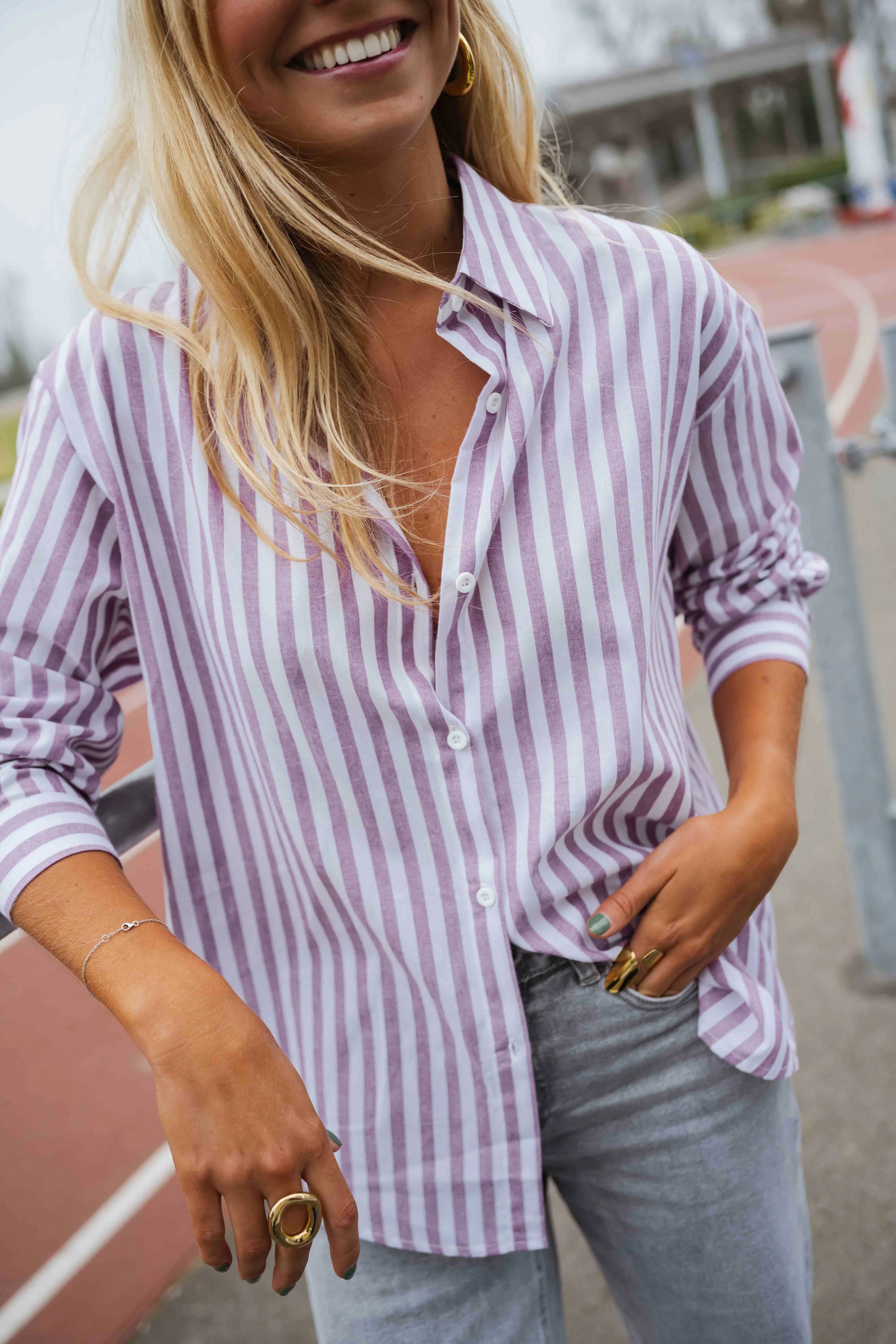 Purple and White Striped Meha Shirt