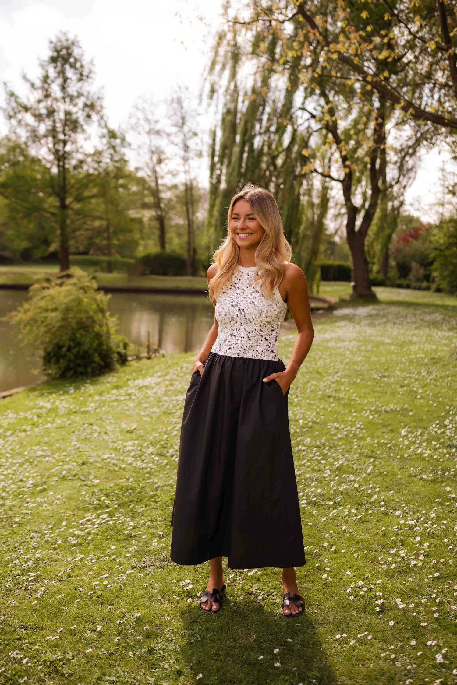 Ecru and Black Deborah Dress