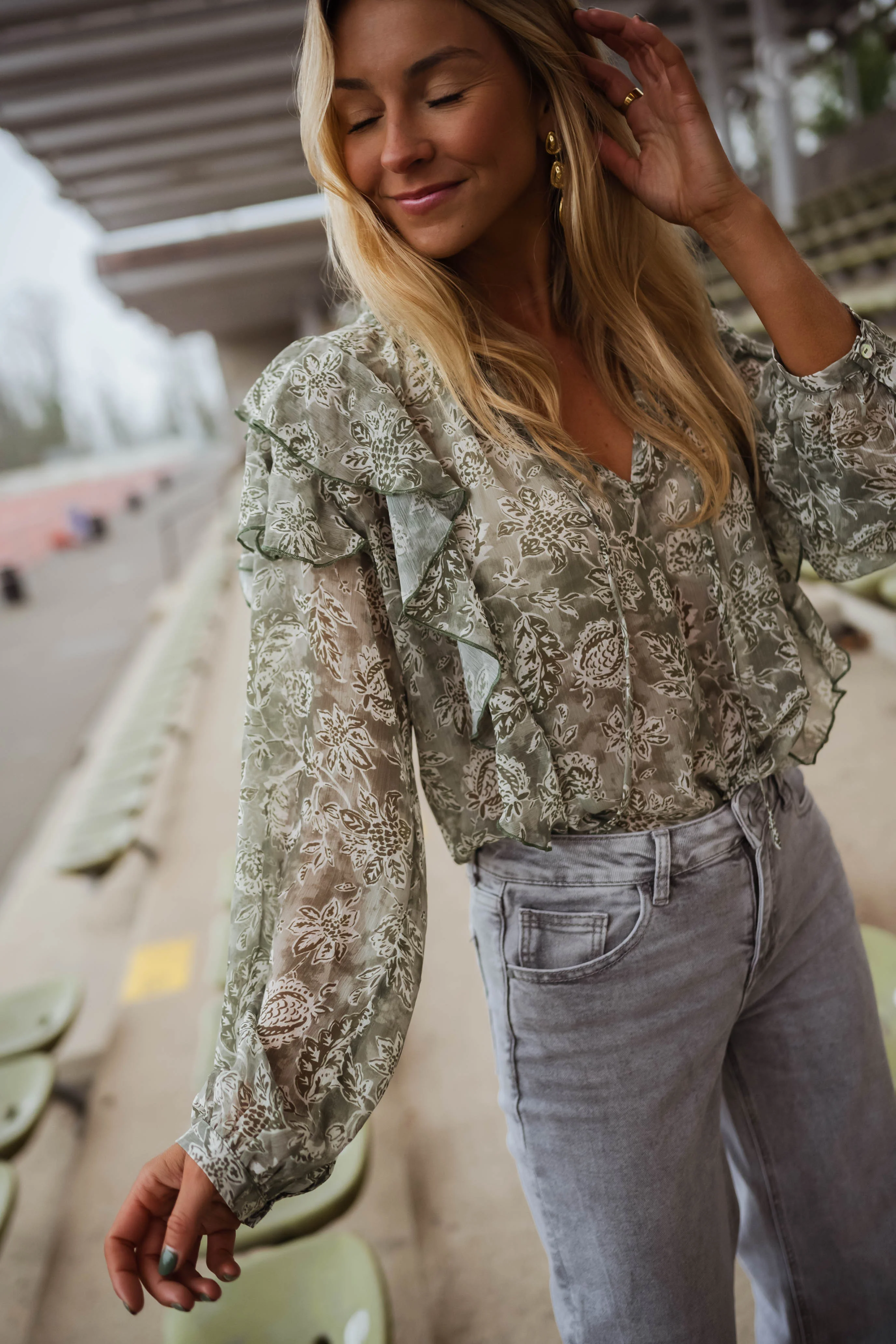 Green and Ecru Reva Blouse