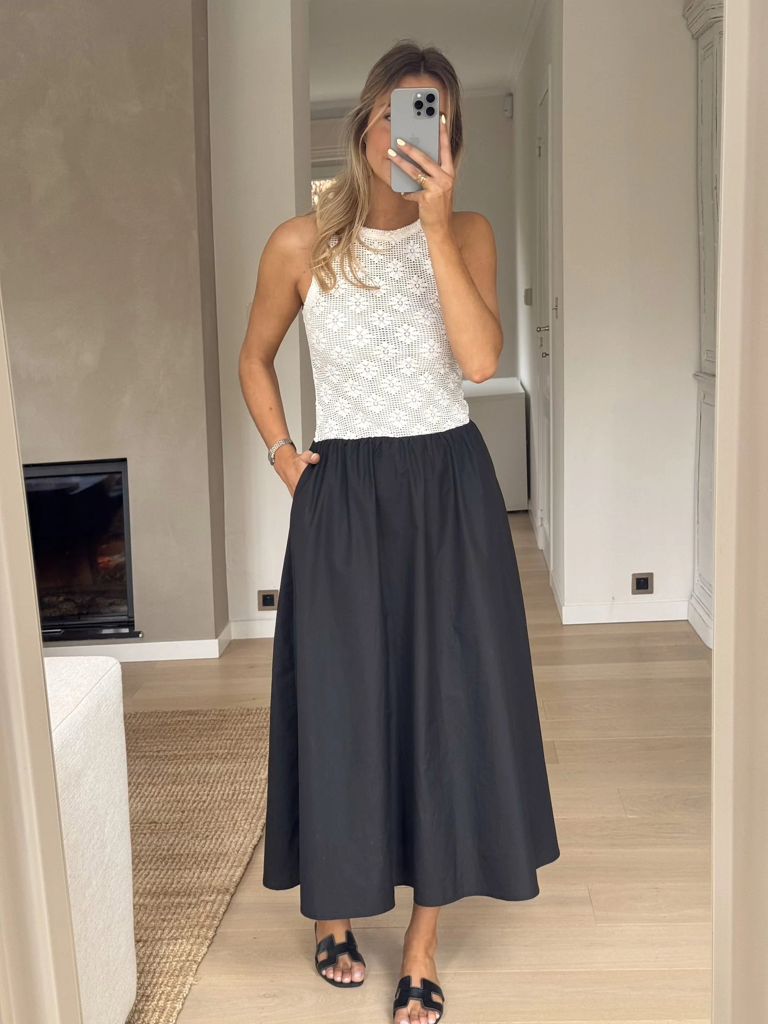Ecru and Black Deborah Dress