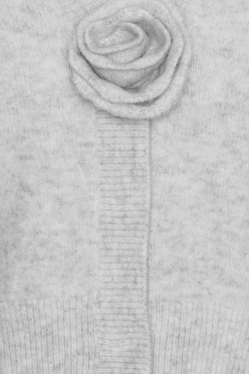 Cardigan in Maglia con Maniche a Sbuffo in Grigio Chiaro