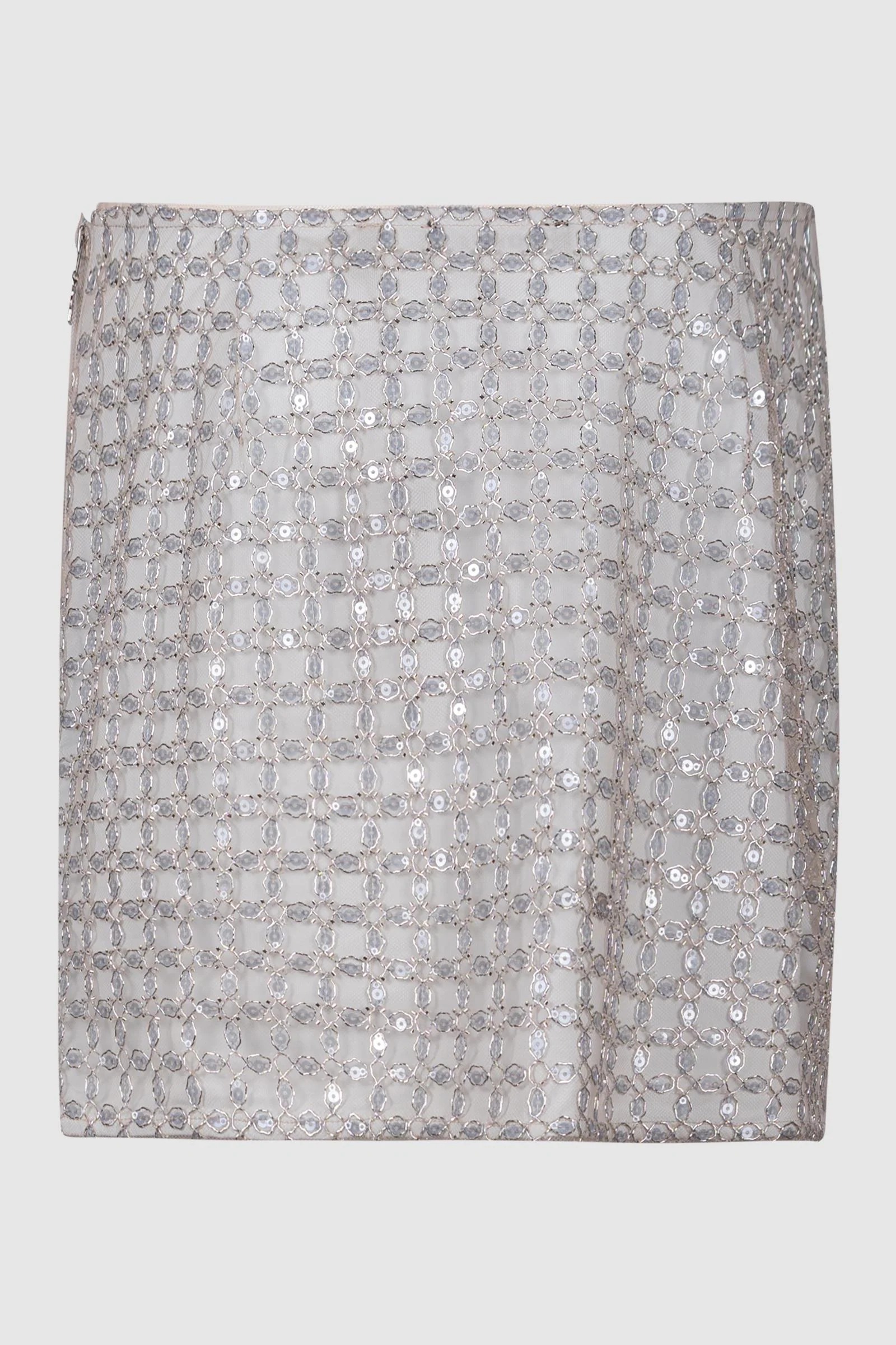 Minigonna in Rete Decorata con Cristalli e Paillettes