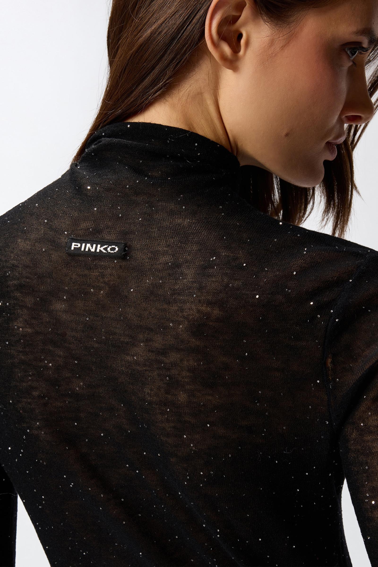 Maglia Aderente a Collo Alto con Micro Paillettes