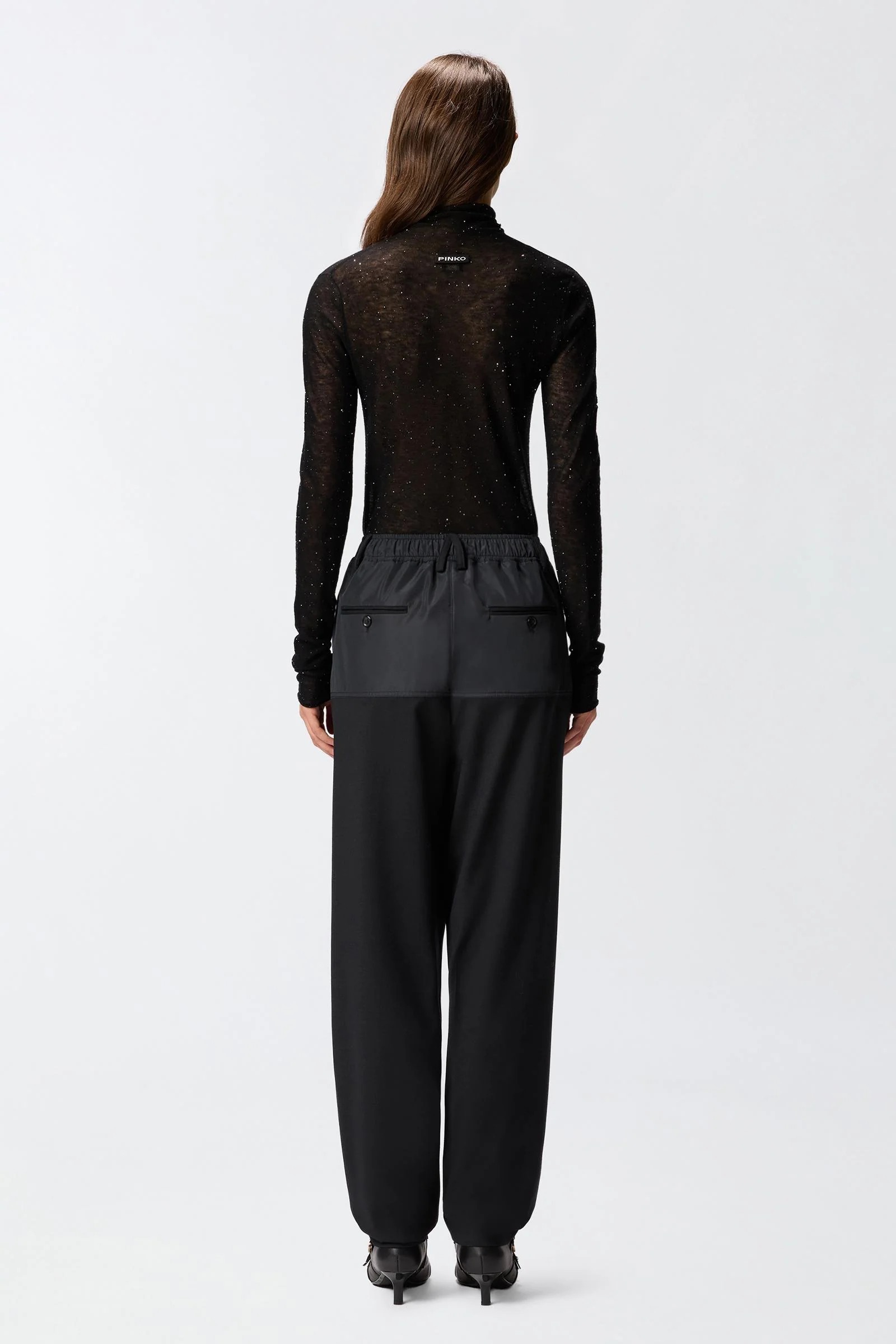 Maglia Aderente a Collo Alto con Micro Paillettes