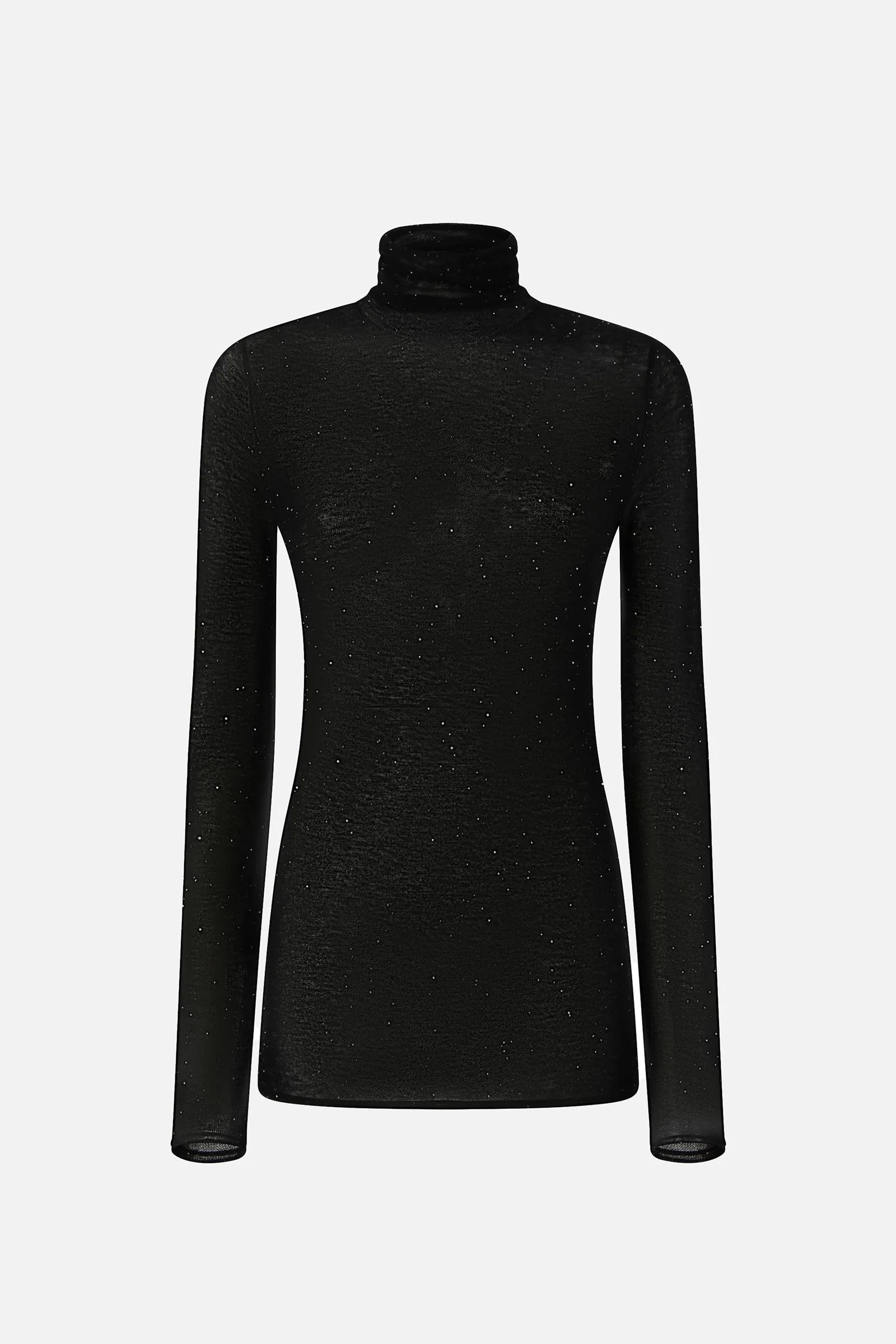 Maglia Aderente a Collo Alto con Micro Paillettes