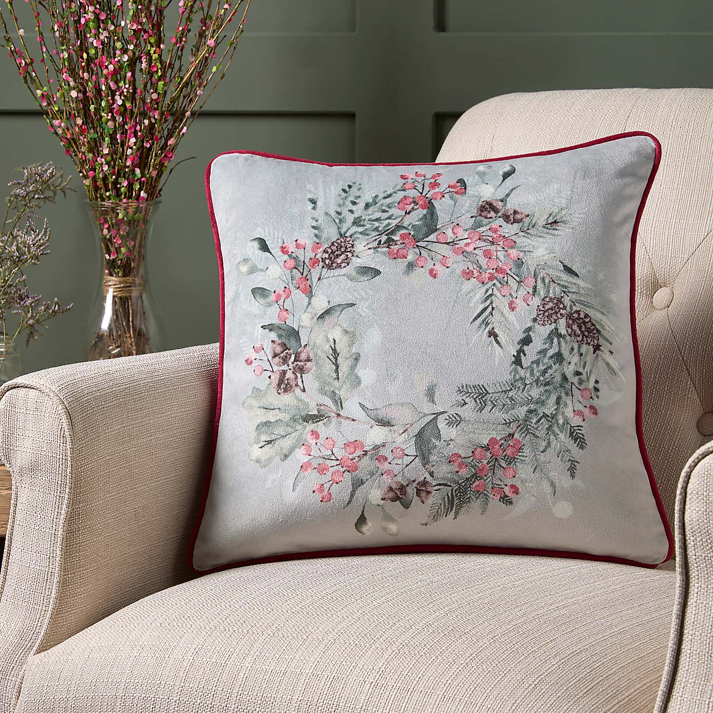 Winter Sprigs Square Cushion