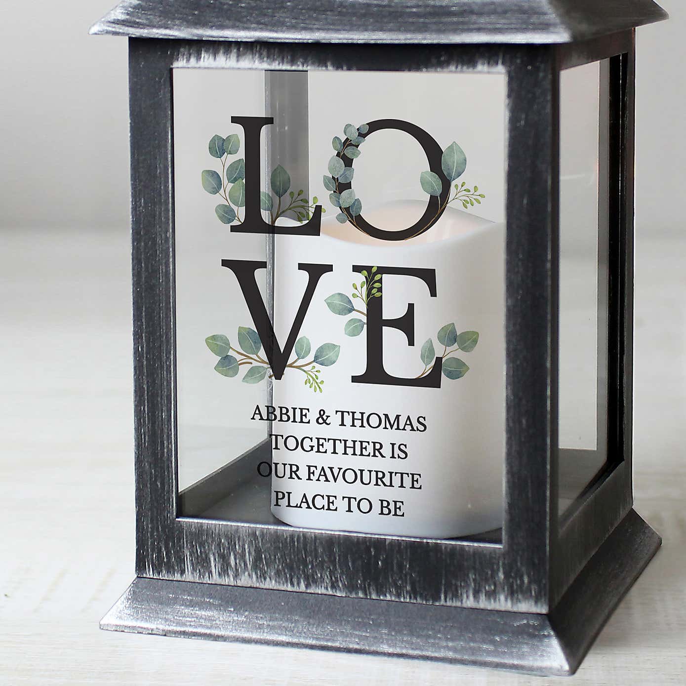 Personalised Botanical LOVE Black Lantern