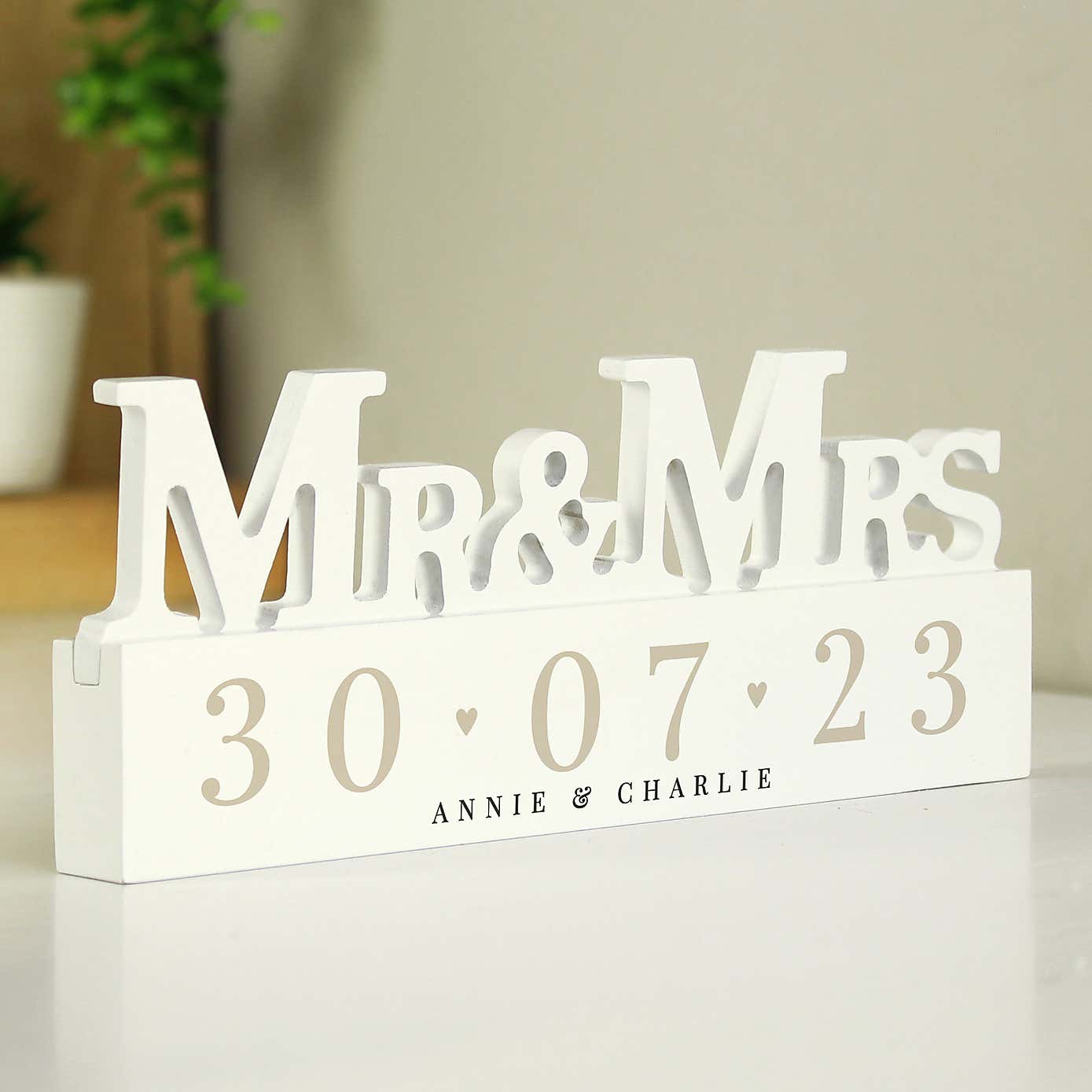 Personalised Big Date Wooden Mr and Mrs Ornament