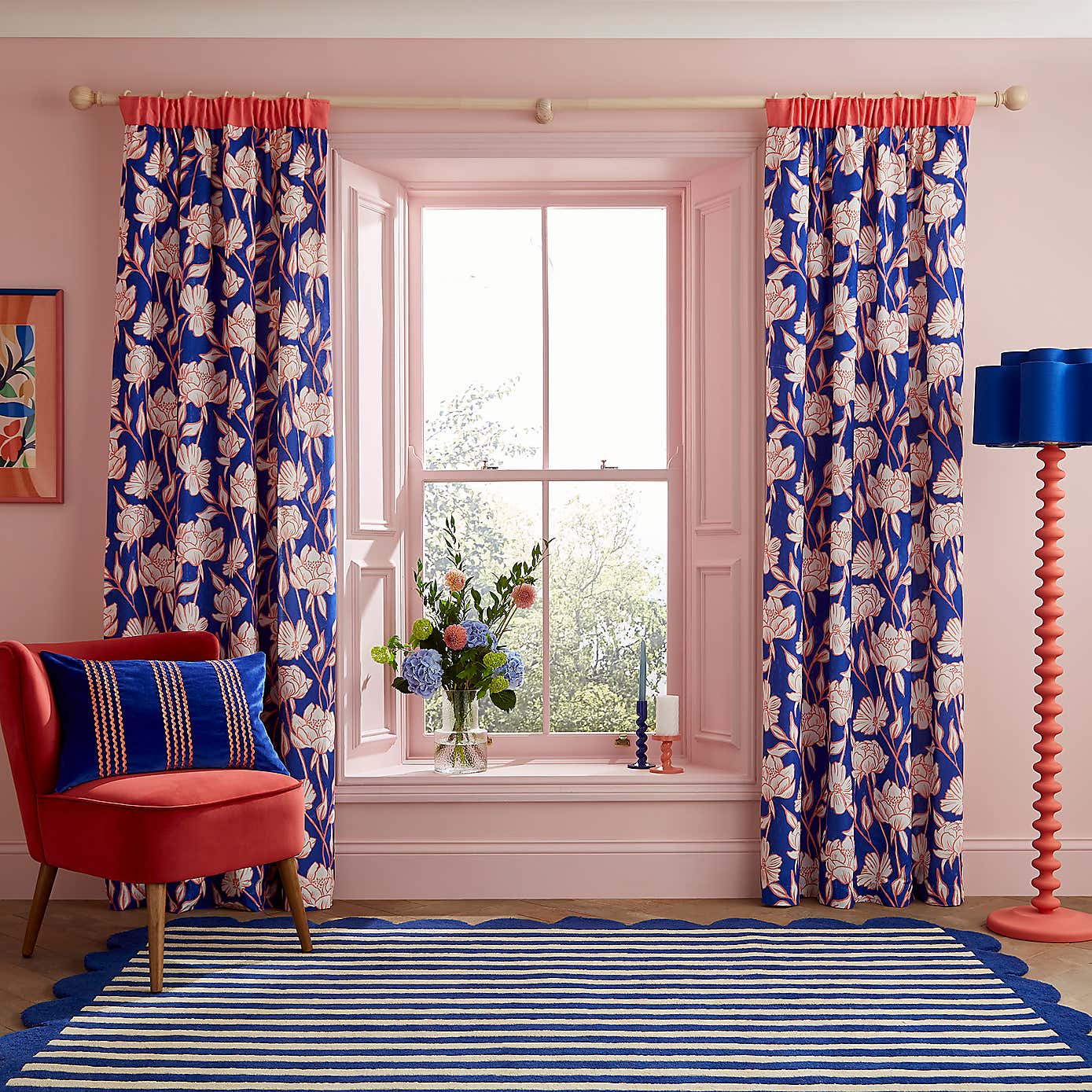 Sophie Robinson Tree Peony Pencil Pleat Single Curtain