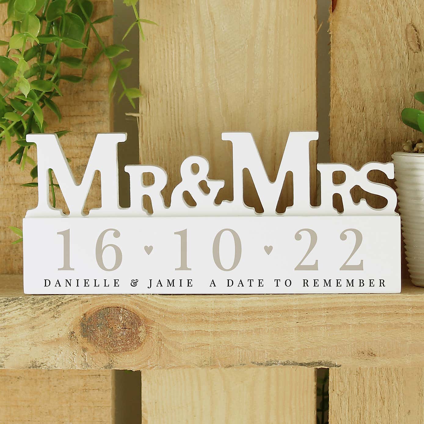 Personalised Big Date Wooden Mr and Mrs Ornament