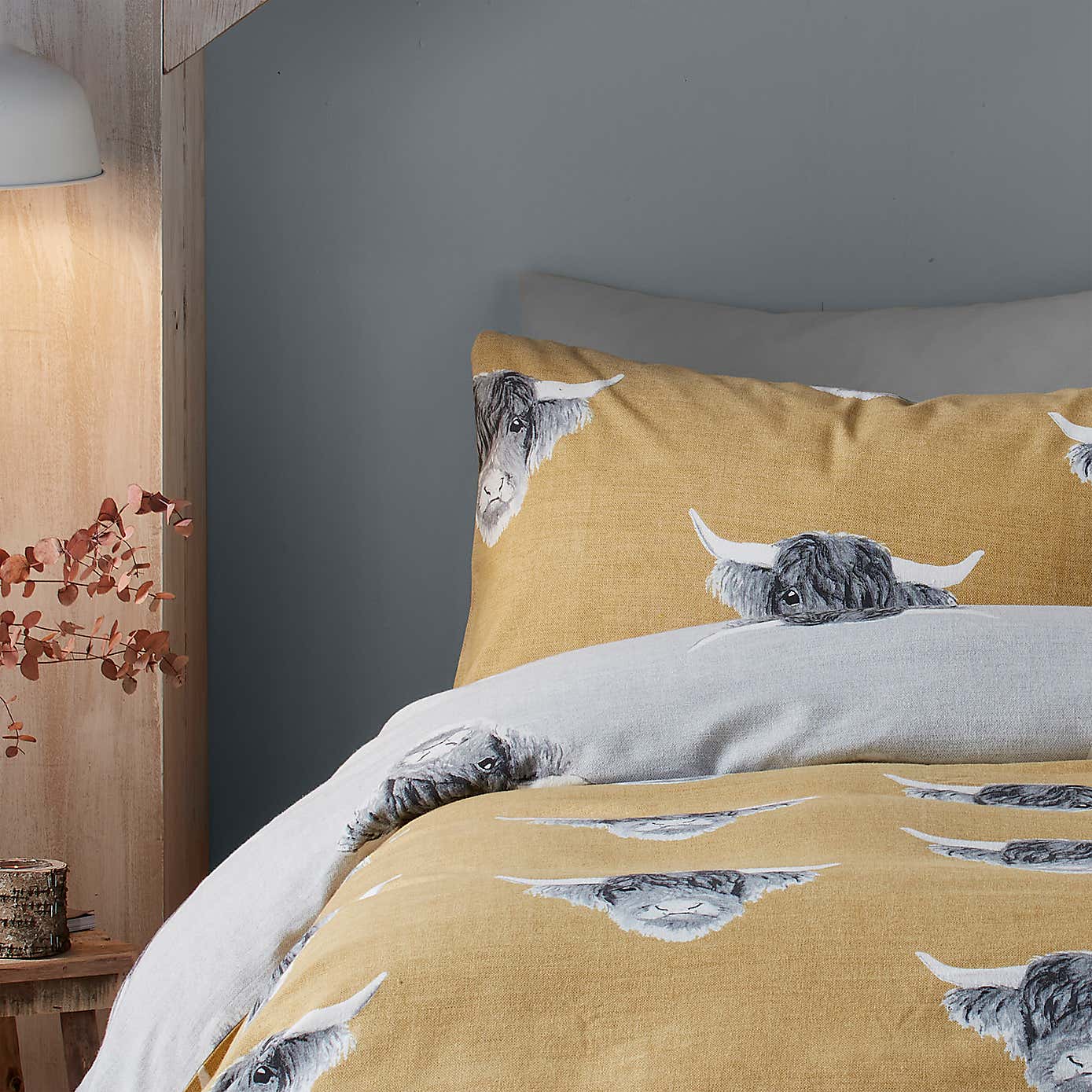 Fusion Snug Highland Cow Ochre Duvet Cover and Pillowcase Set