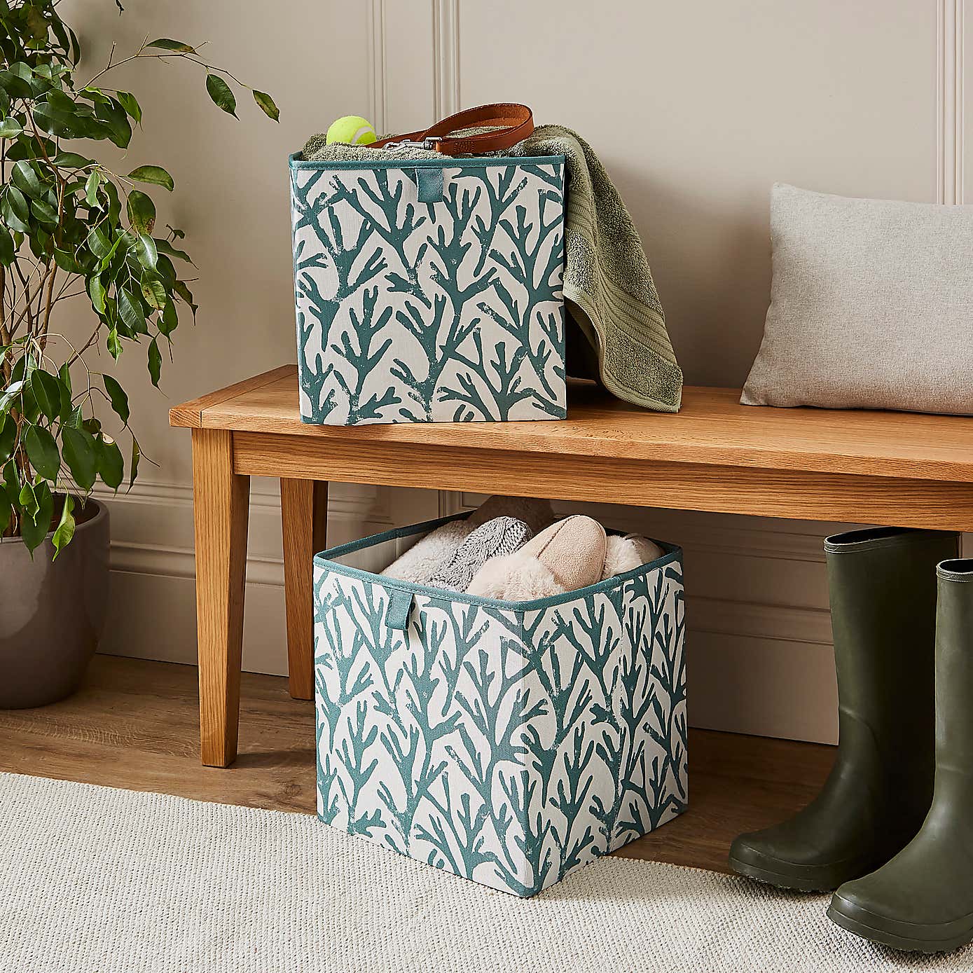 Set of 2 Coastal Coral Storage Cubes
