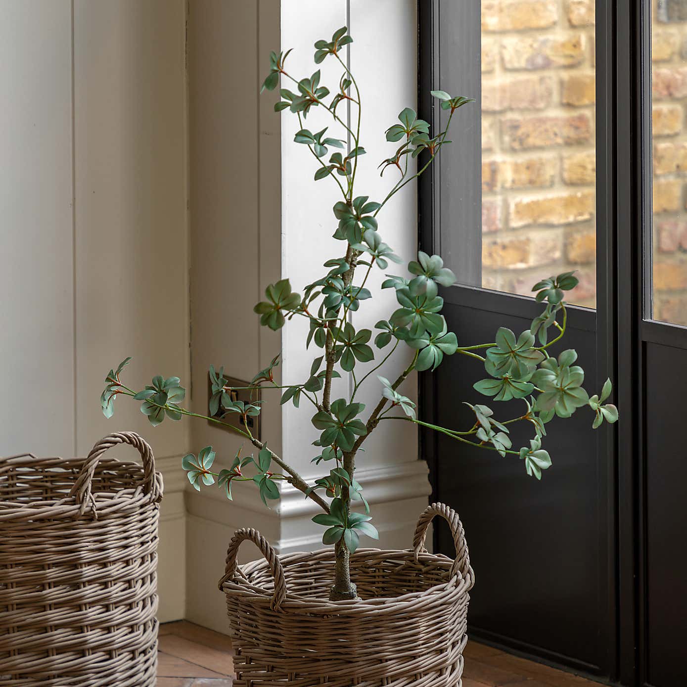 Artificial Small Rhodoleia Tree in Black Plant Pot