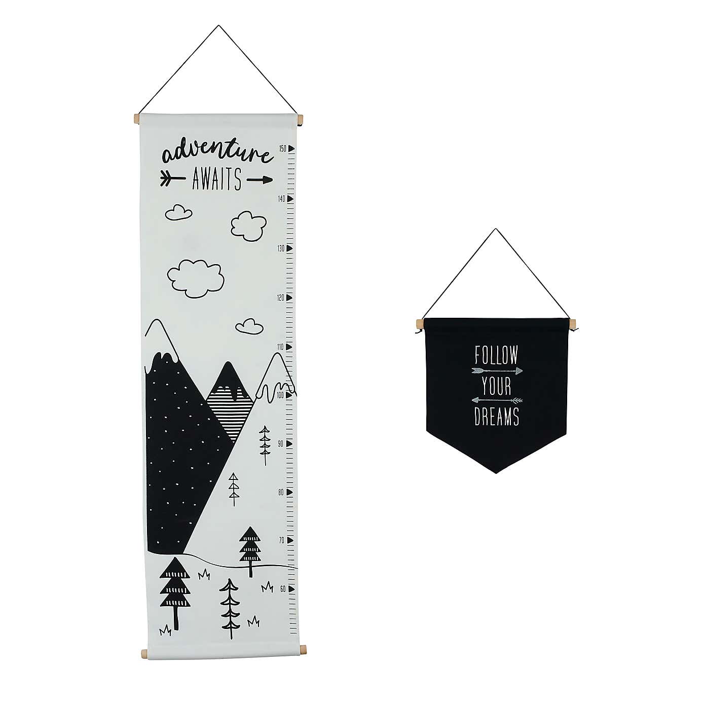 Ickle Bubba Mono Mountains Wall Art & Growth Chart Set