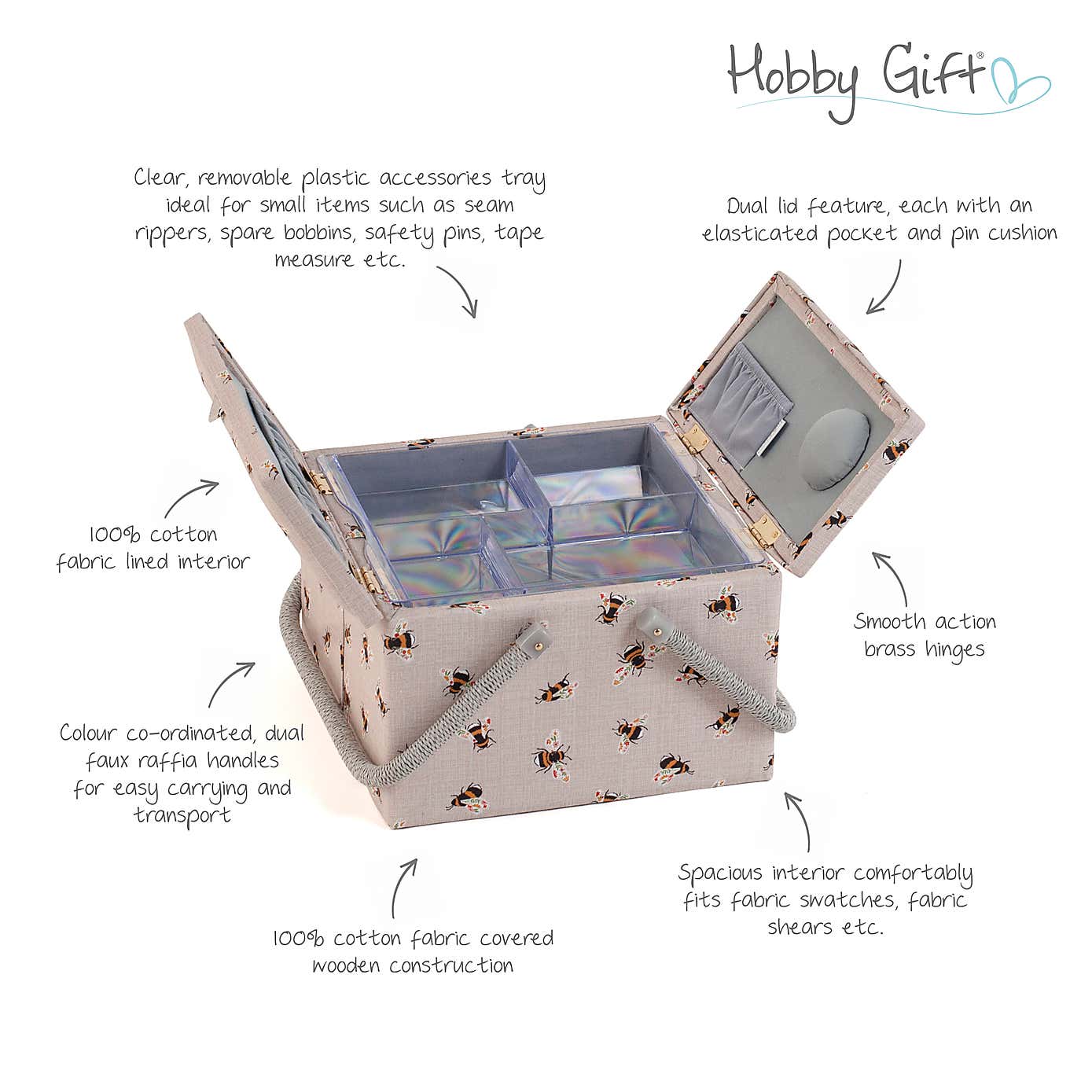Hobby Gift Bee Large TwinLid Sewing Basket