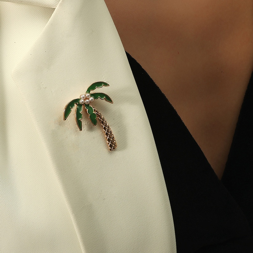 Korea Simple Cute Pineapple Coconut Tree Pearl Brooch Set