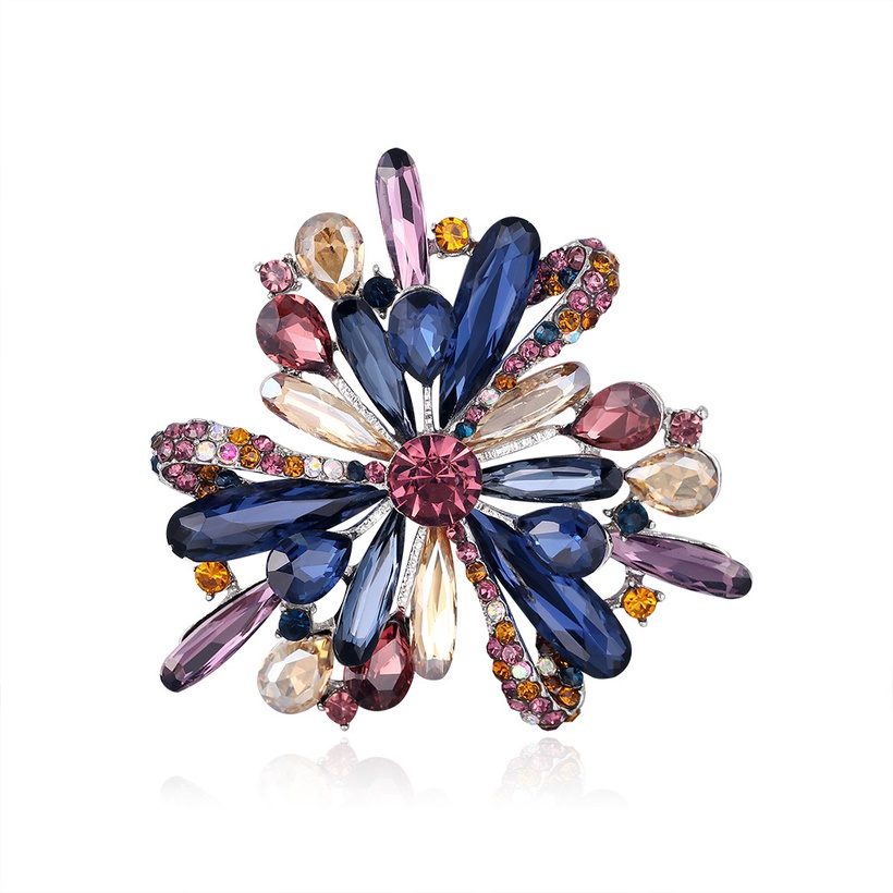 Jewelry Blue Rhinestone Flower Brooch