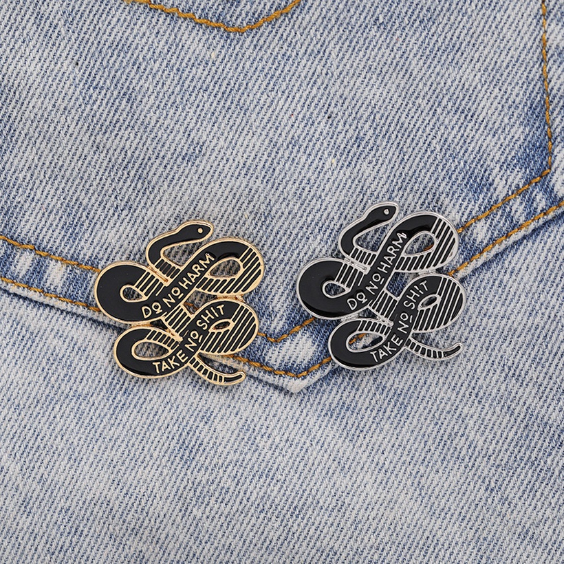 New Style Brooch European And American Creative Brooch Do No Harm Take No Hollow Python Denim Badge