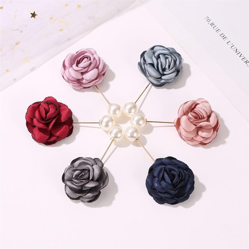 Pearl Brooch Camellia Collar Pin Simple Fabric Brooch