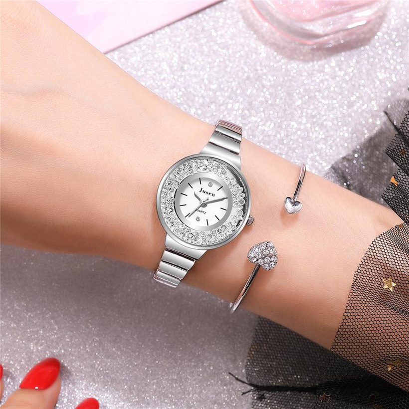 Luxury Temperament Quartz Ladies Fashion Watch Highend Rhinestone Ball Steel Strap Watch