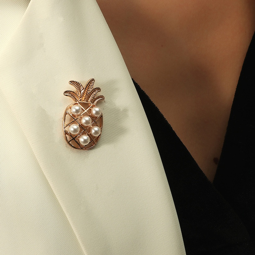 Korea Simple Cute Pineapple Coconut Tree Pearl Brooch Set