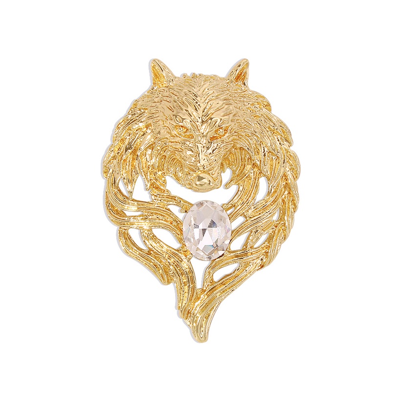 Retro Imitation Diamond Geometric Fox Head Brooch