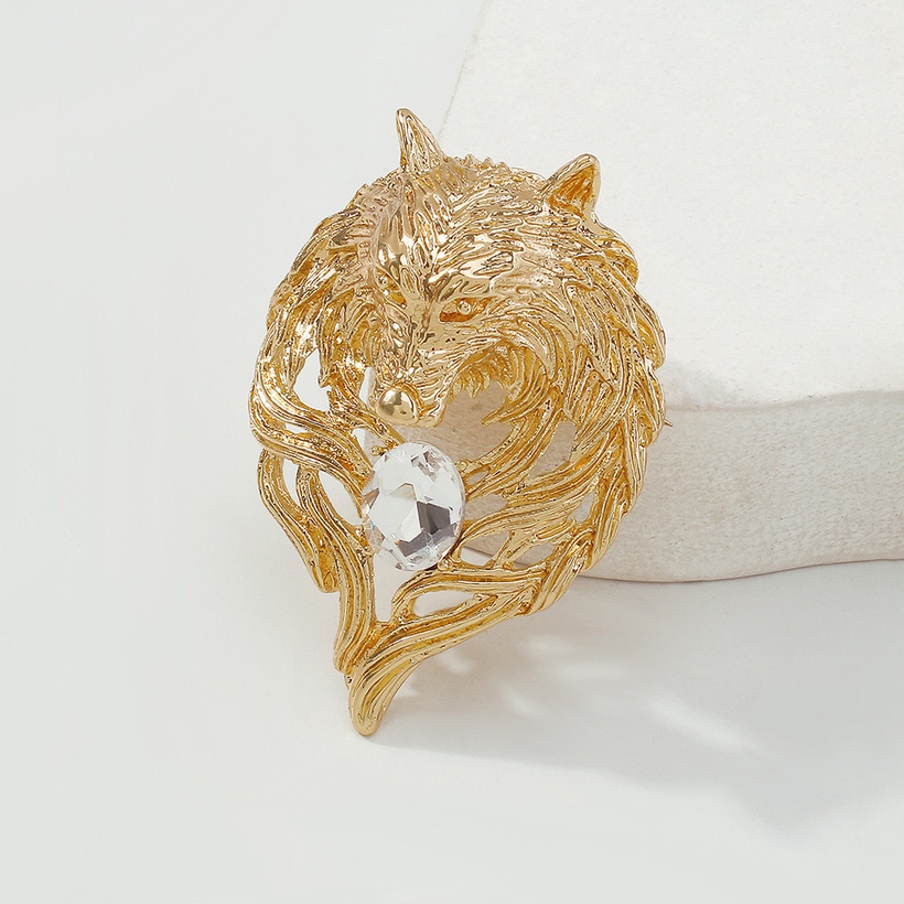 Retro Imitation Diamond Geometric Fox Head Brooch