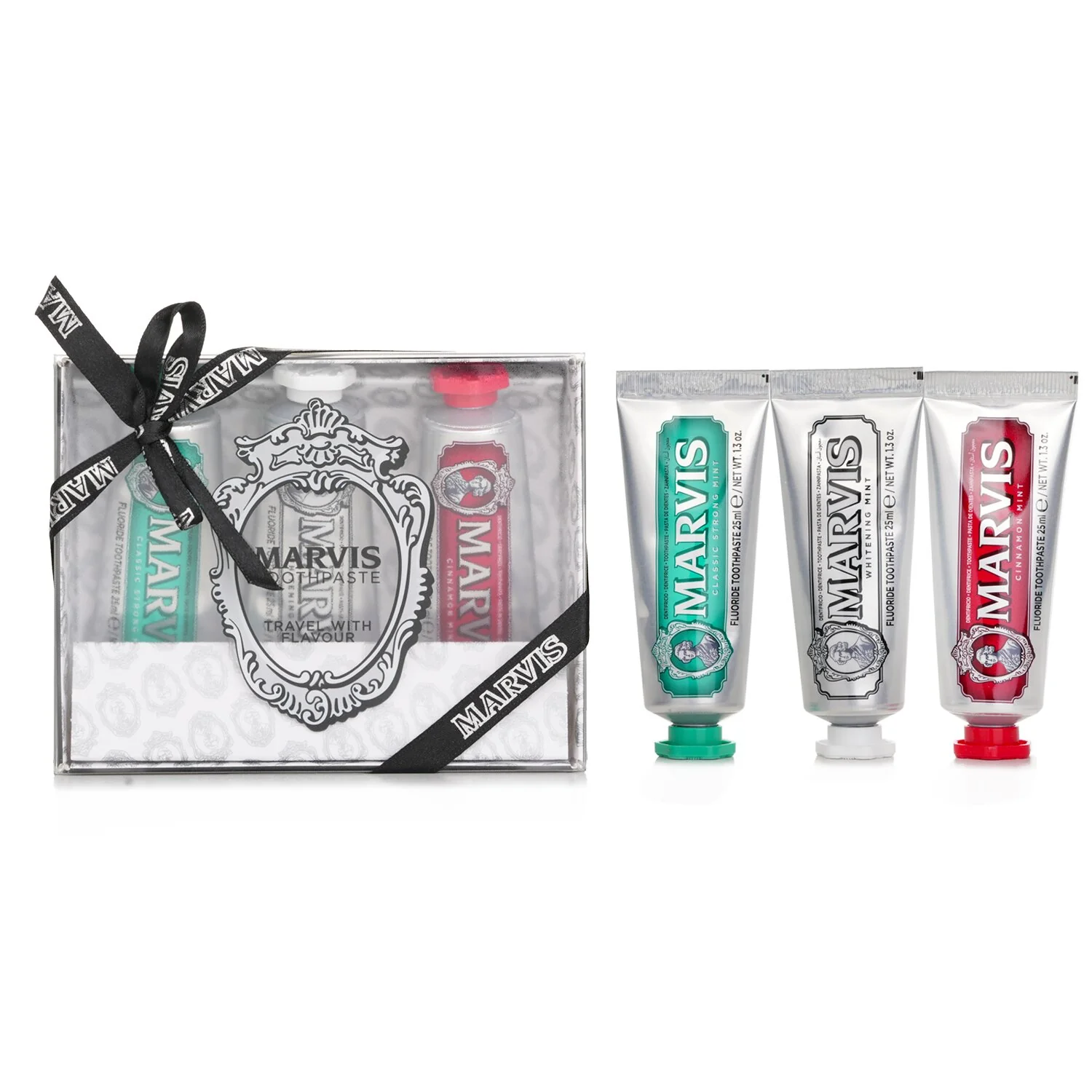 Marvis 3 Flavours Box: 1xClassic Strong Mint Toothpaste+1xWhitening Mint Toothpaste+1xCinnamon Mint Toothpaste  3pcs