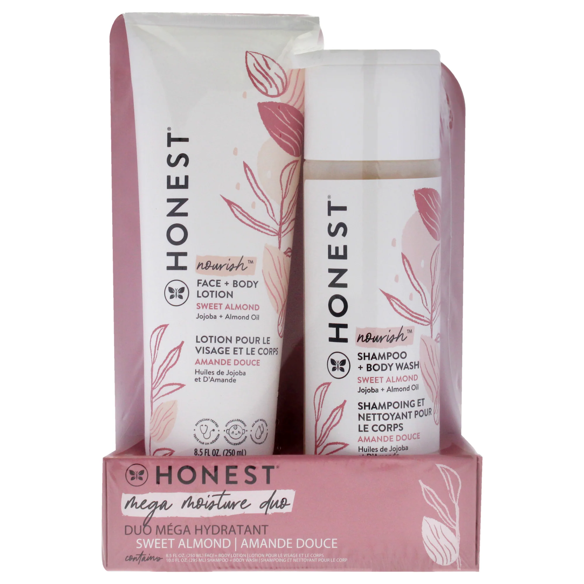 Honest Mega Moisture Duo - Sweet Almond by Honest for Kids - 2 Pc 10oz Shampoo and Body Wash, 8.5oz Face and Body Lotion