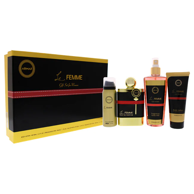 Armaf Le Femme by Armaf for Women - 4 Pc Gift Set 3.4oz EDP Spray, 3.4oz Body Lotion, 1.7oz Perfume Body Spray, 8.4oz Fragance Body Spray