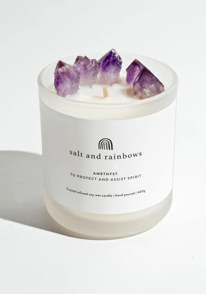 Salt and Rainbows Amethyst Crystal Candle 400g