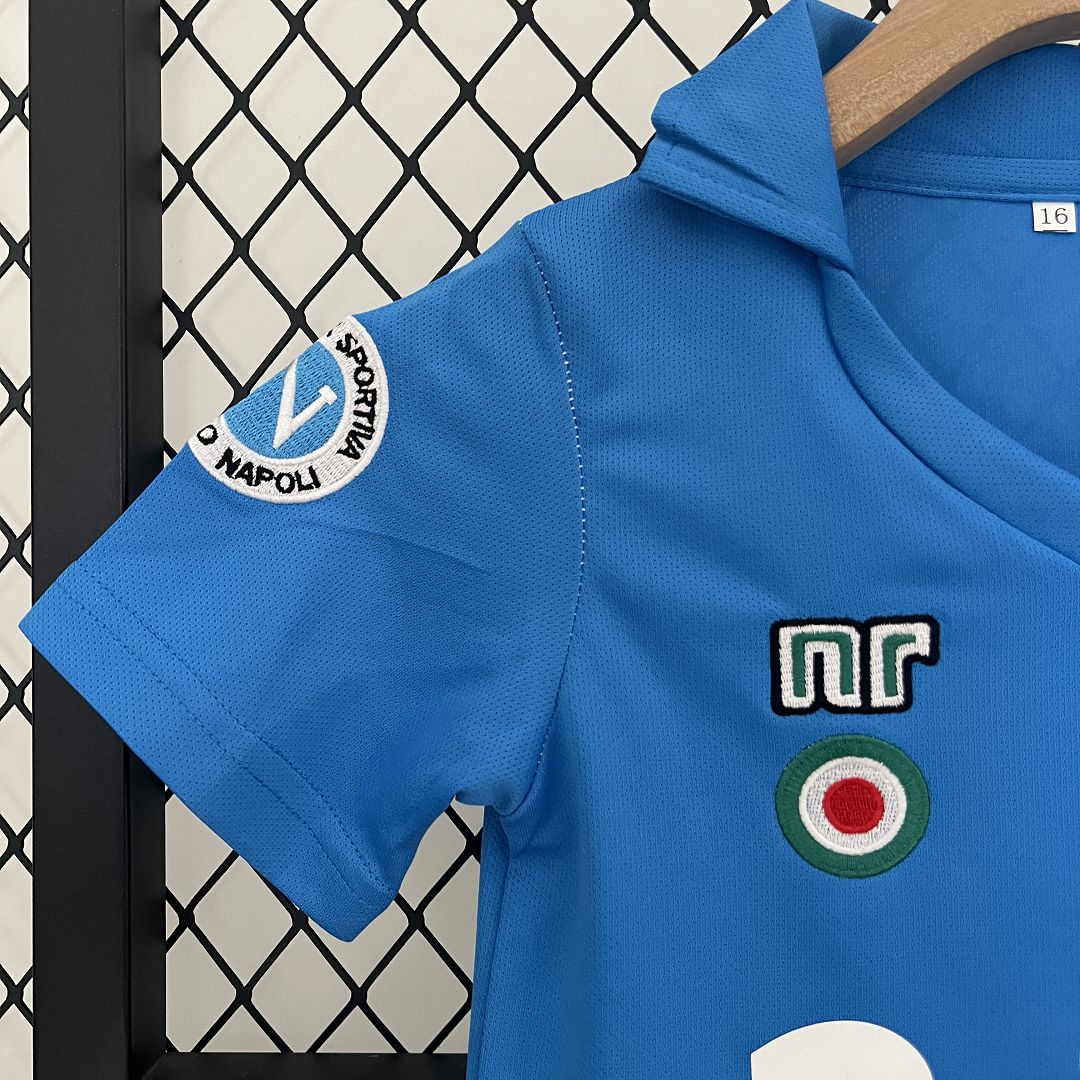 Napoli Retro Soccer Jersey Home Maradona Kids Kit Jerseys+Shorts 1987-88