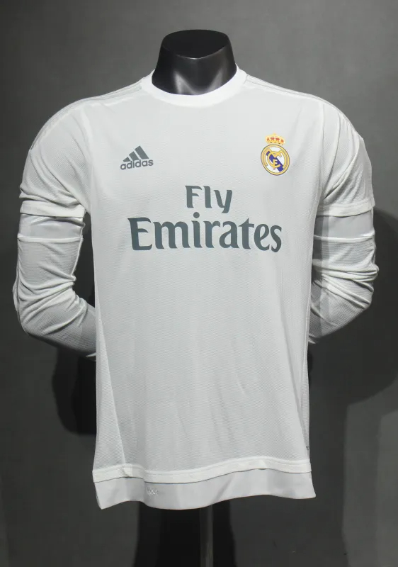 Real Madrid Authentic Retro Jersey Home Long Sleeve Soccer Shirt 2015/16