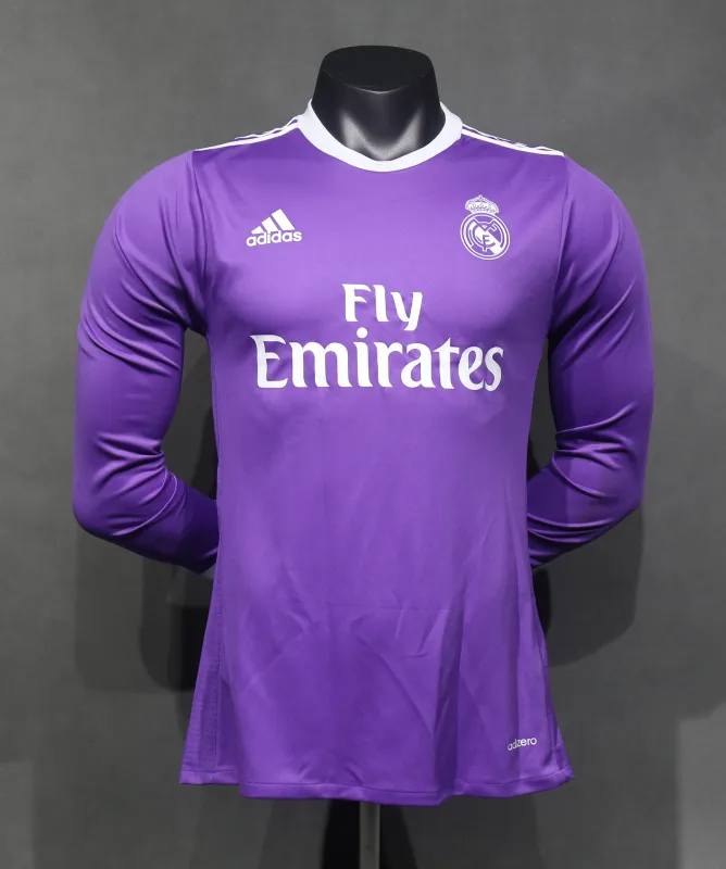 Real Madrid Authentic Retro Jersey Away Long Sleeve Soccer Shirt 2016/17