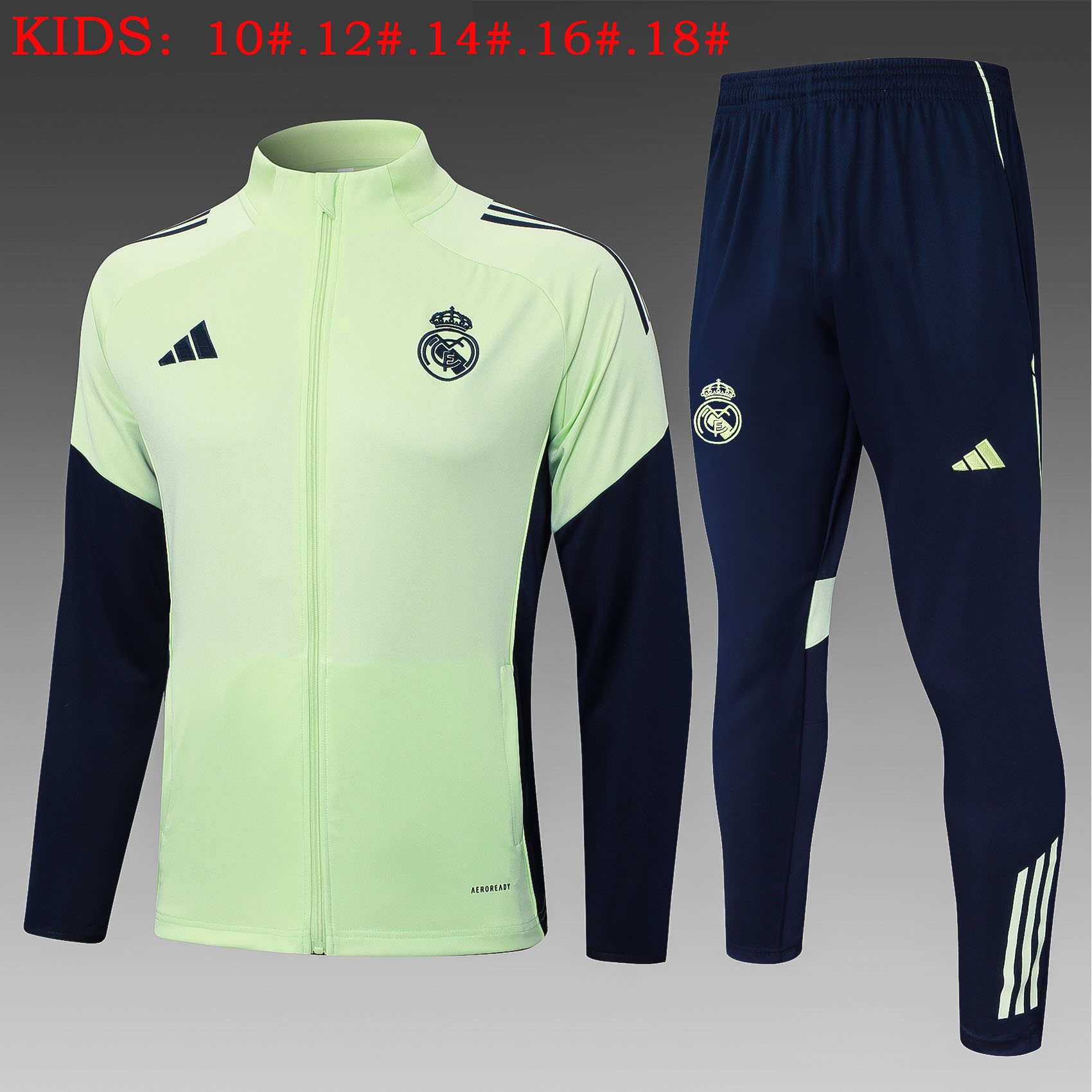 Kids Real Madrid Training Kit (Jacket+Pants) Light Green 2025/26