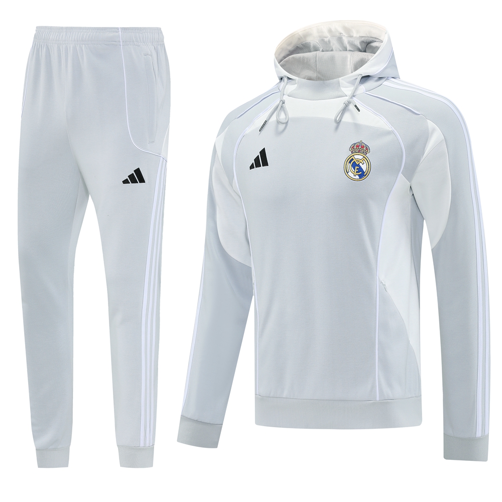 Real Madrid Hoodie Training Kit (Jacket+Pants) Light Grey 2025/26