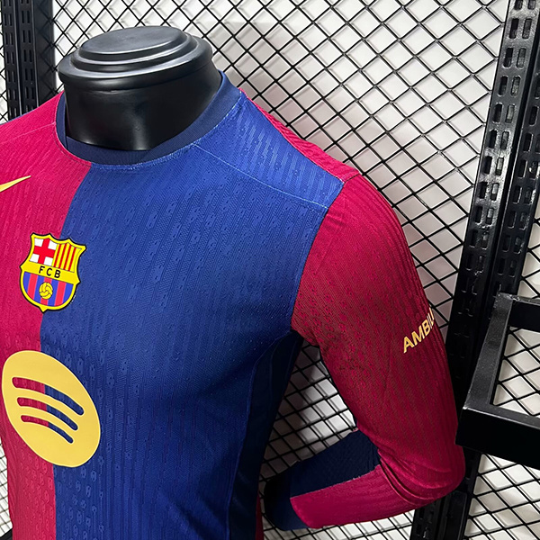 Authentic Soccer Jersey Barcelona Home Shirt Long Sleeve 2024/25-Spotify Logo Without Text