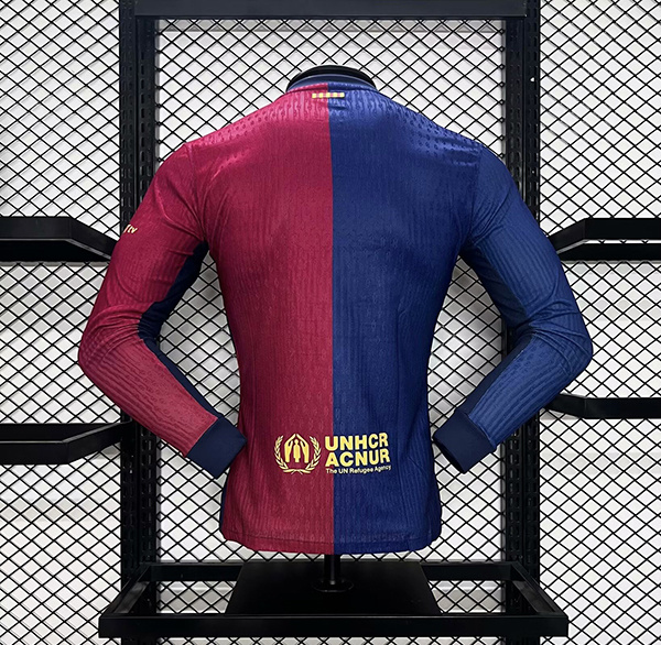Authentic Soccer Jersey Barcelona Home Shirt Long Sleeve 2024/25-Spotify Logo Without Text