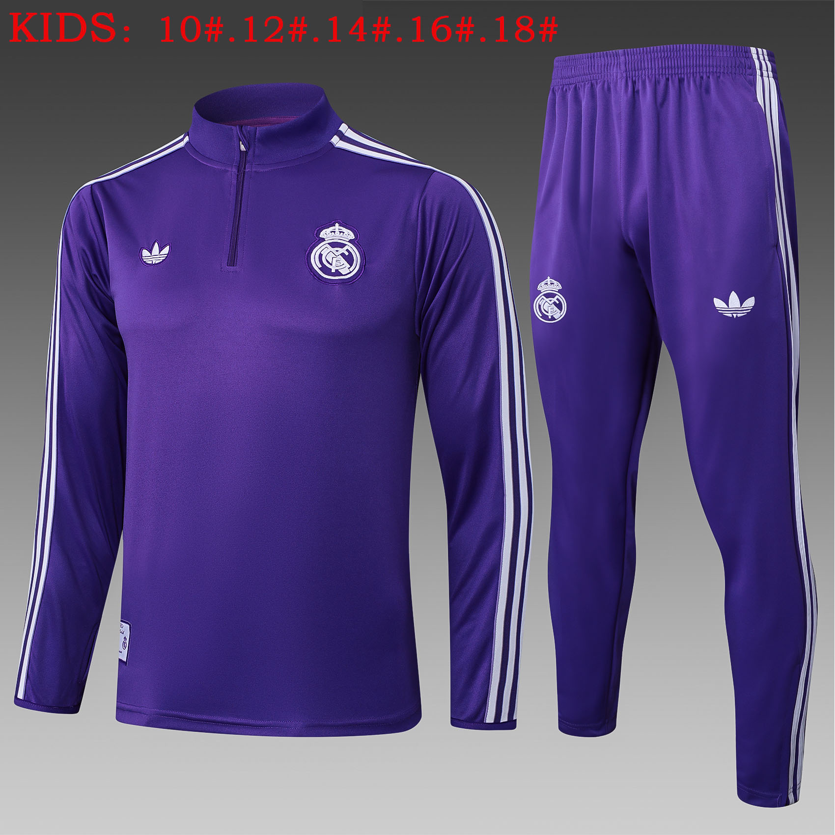 Kids Real Madrid Training Kit (Sweatshirt+Pants) Purple 2025/26