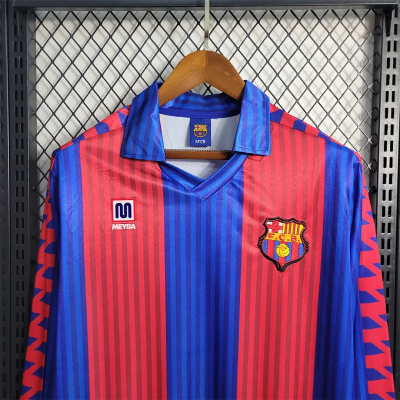 Barcelona Retro Jersey Home Long Sleeve Soccer Shirt 1991-92