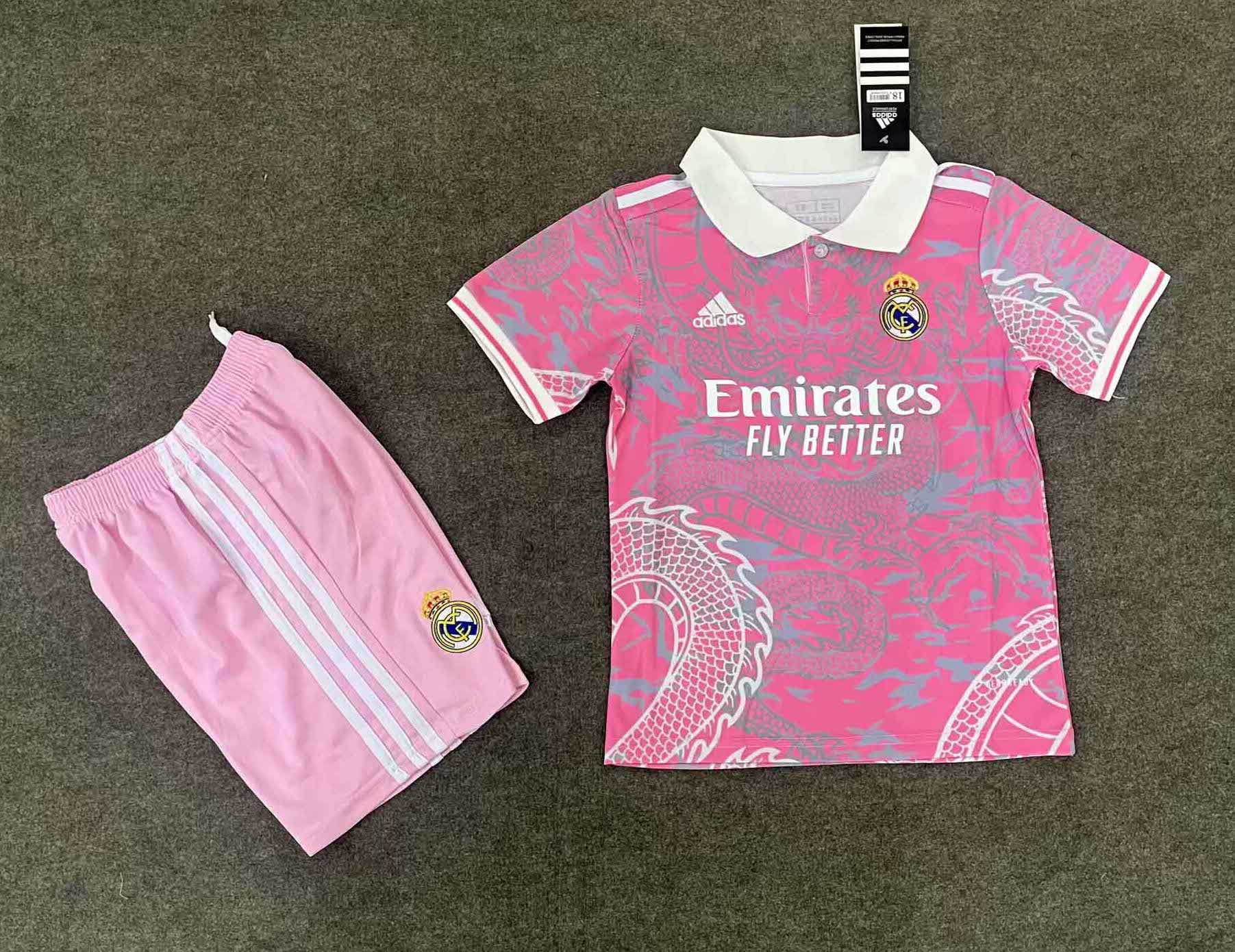 Real Madrid Soccer Jersey Dragon Pink Special Edition Kids Kit Jersey+Shorts 2025/26
