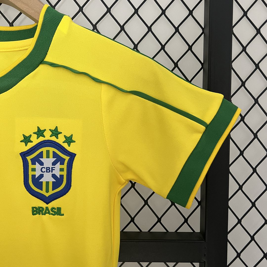 Brazil Retro Jersey Home Uniform Kids Kit Jersey+Shorts World Cup 1998