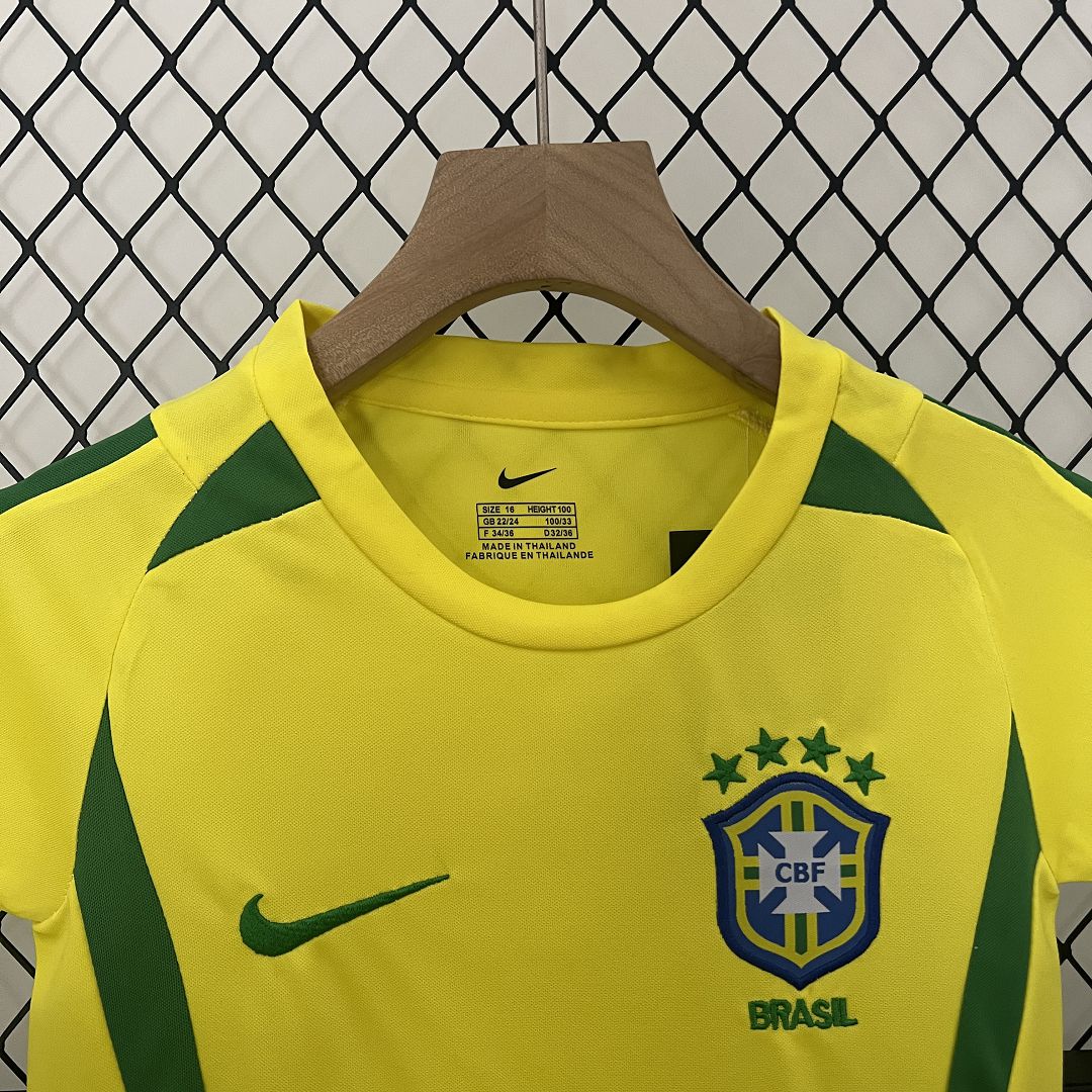 Brazil Retro Jersey Home Uniform Kids Kit Jersey+Shorts World Cup 2002